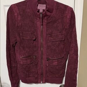 Marrakech Women's Textured Bomber Jacket in Deep Burgundy